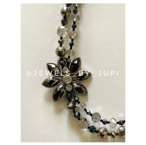 Elegant Upcycled Handmade Floral Geometric Statement Pendant Glass Necklace